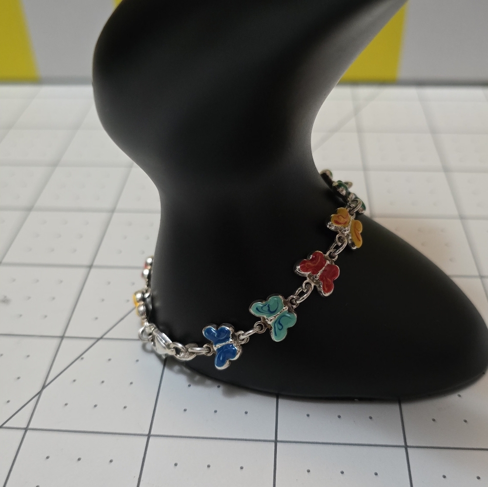 Colorful Sterling Silver Butterfly Charm Bracelet